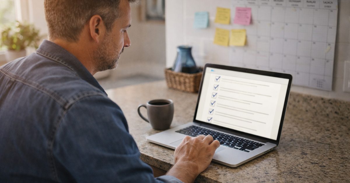 Parent using laptop to complete a special needs trust planning checklist