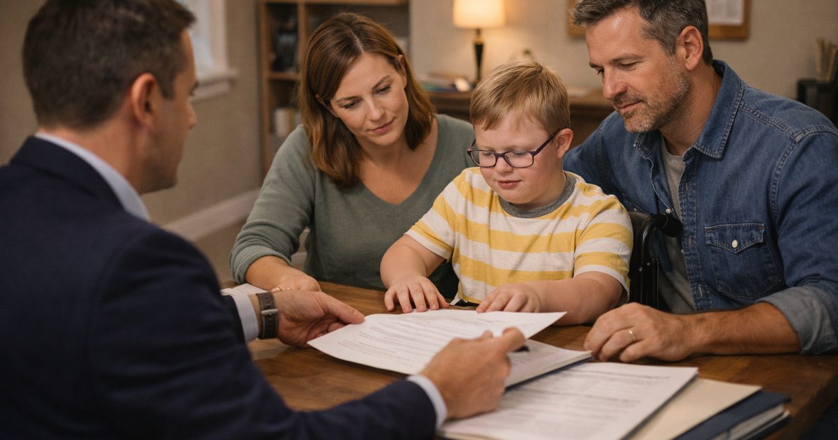 Family meeting with a special needs trust attorney to review planning documents